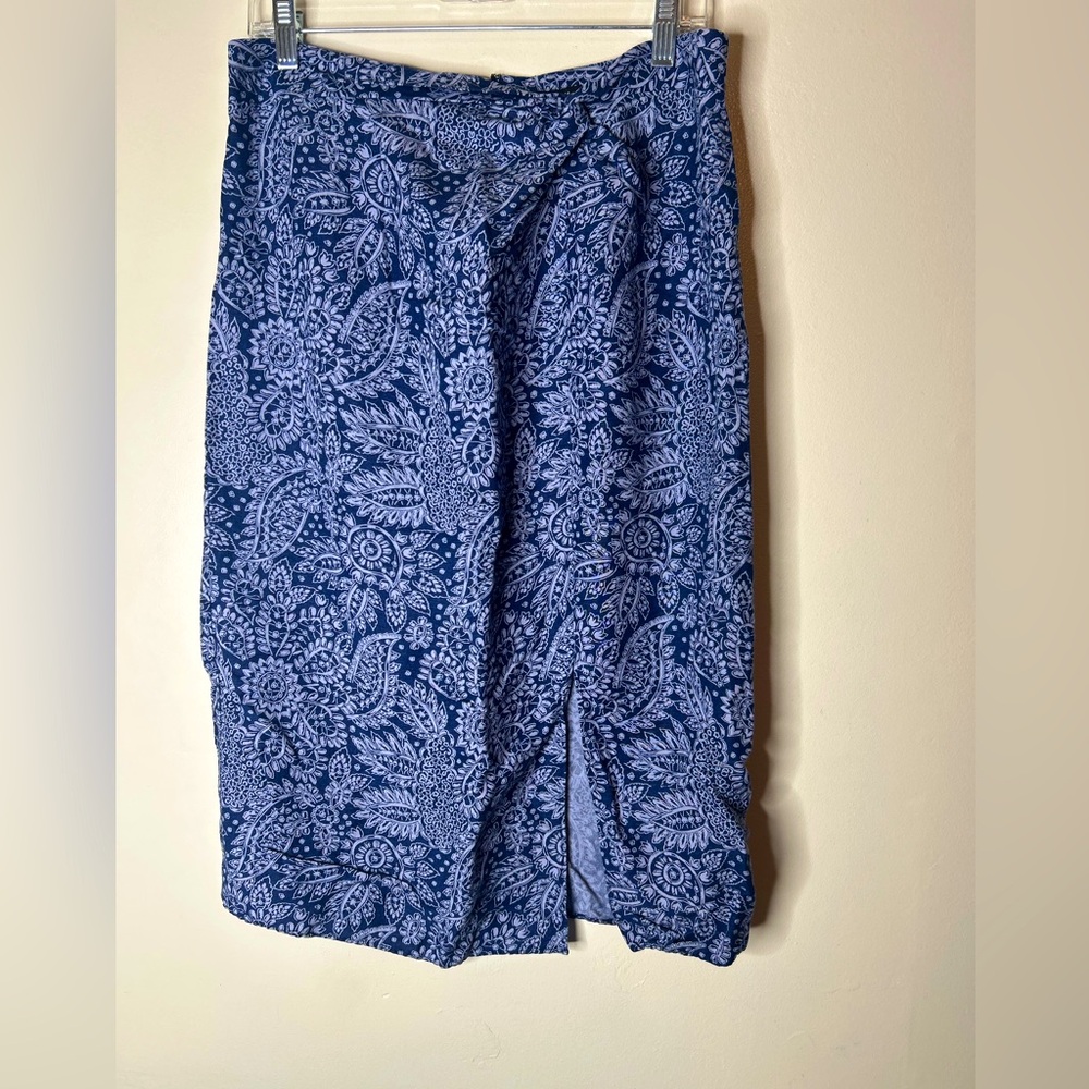 Madewell Linen-Blend Knotted Midi Skirt in Paisley Garden